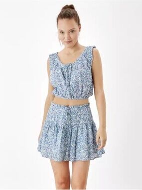 American Eagle Blue Floral Crop Top & Skirt Set Cottagecore Size S